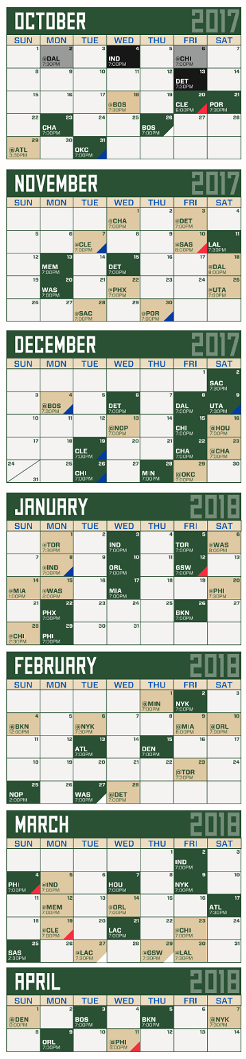 Milwaukee Bucks 2017-2018 Schedule